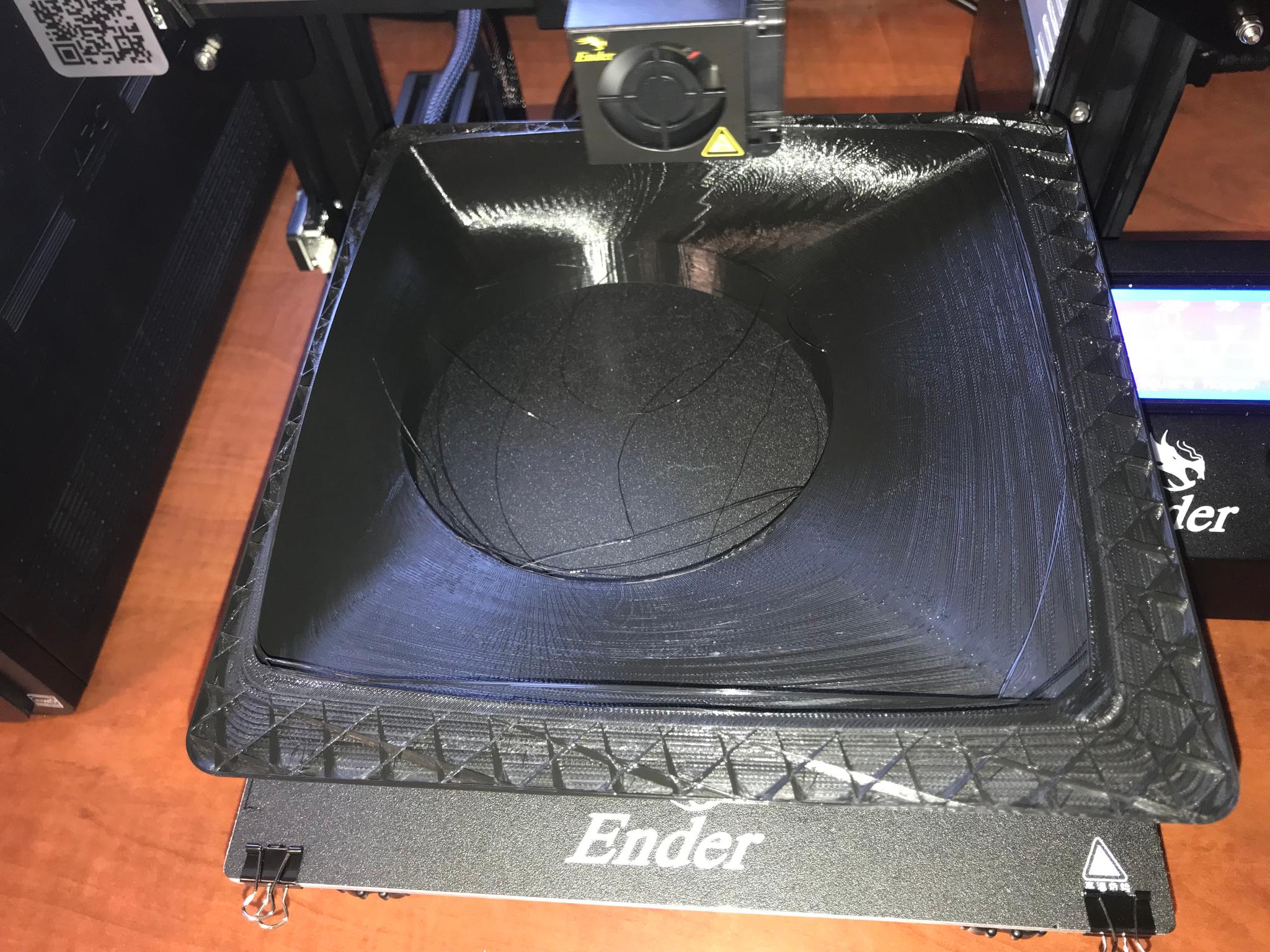Top view of printing of funnel portion of neck.