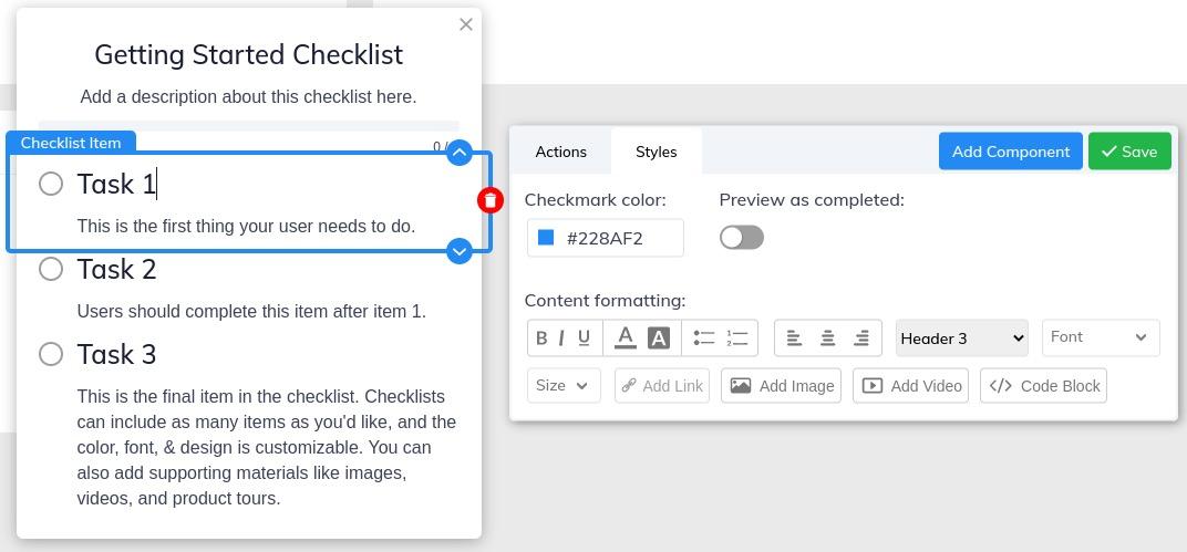 Styles toolbar tab for checklist item block.