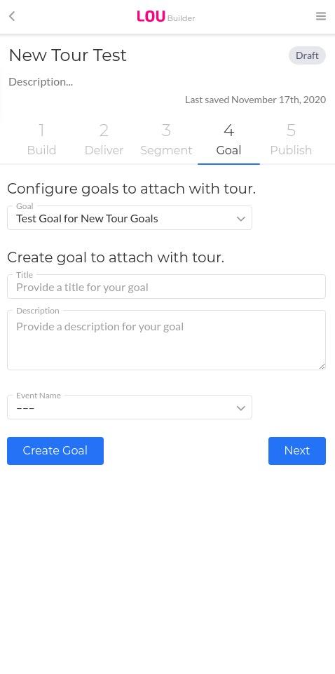 Goals form on dedicated tab for workflow.