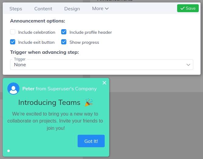Lou Builder toolbar for experience and toggling profile header.