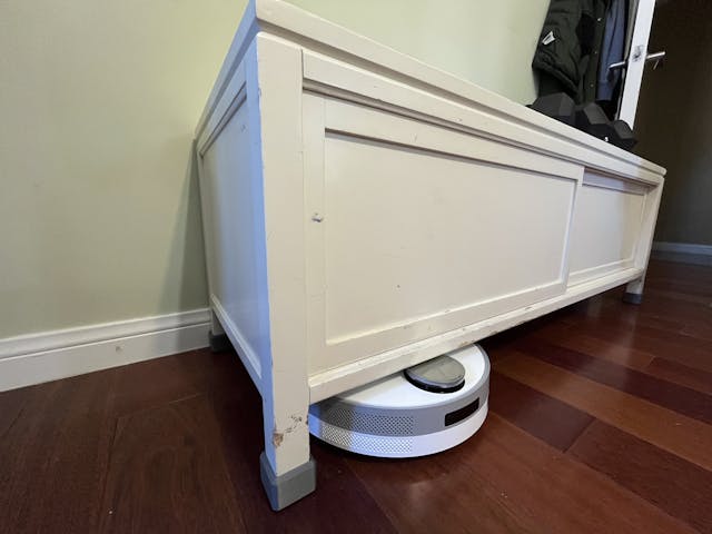 Printed cabinet stilts in place allowing robot vacuum to pass underneath.